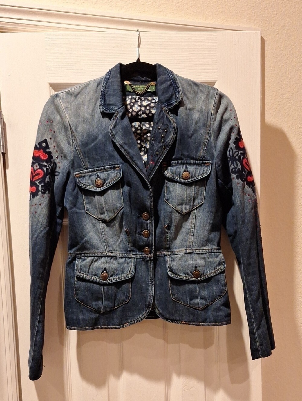 Oilily Denim Jacket with embroidery, patches, jewels - size 36 (small)